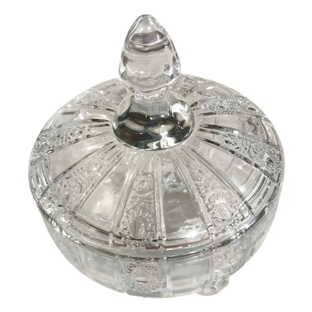 Vintage 1964 Delisoga 3-Footed Diamond Cut Starburst Pattern Candy Dish